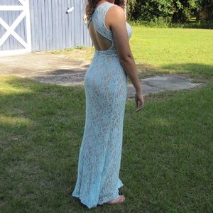 Jodi Kristopher Lace Formal Long Dress Blue